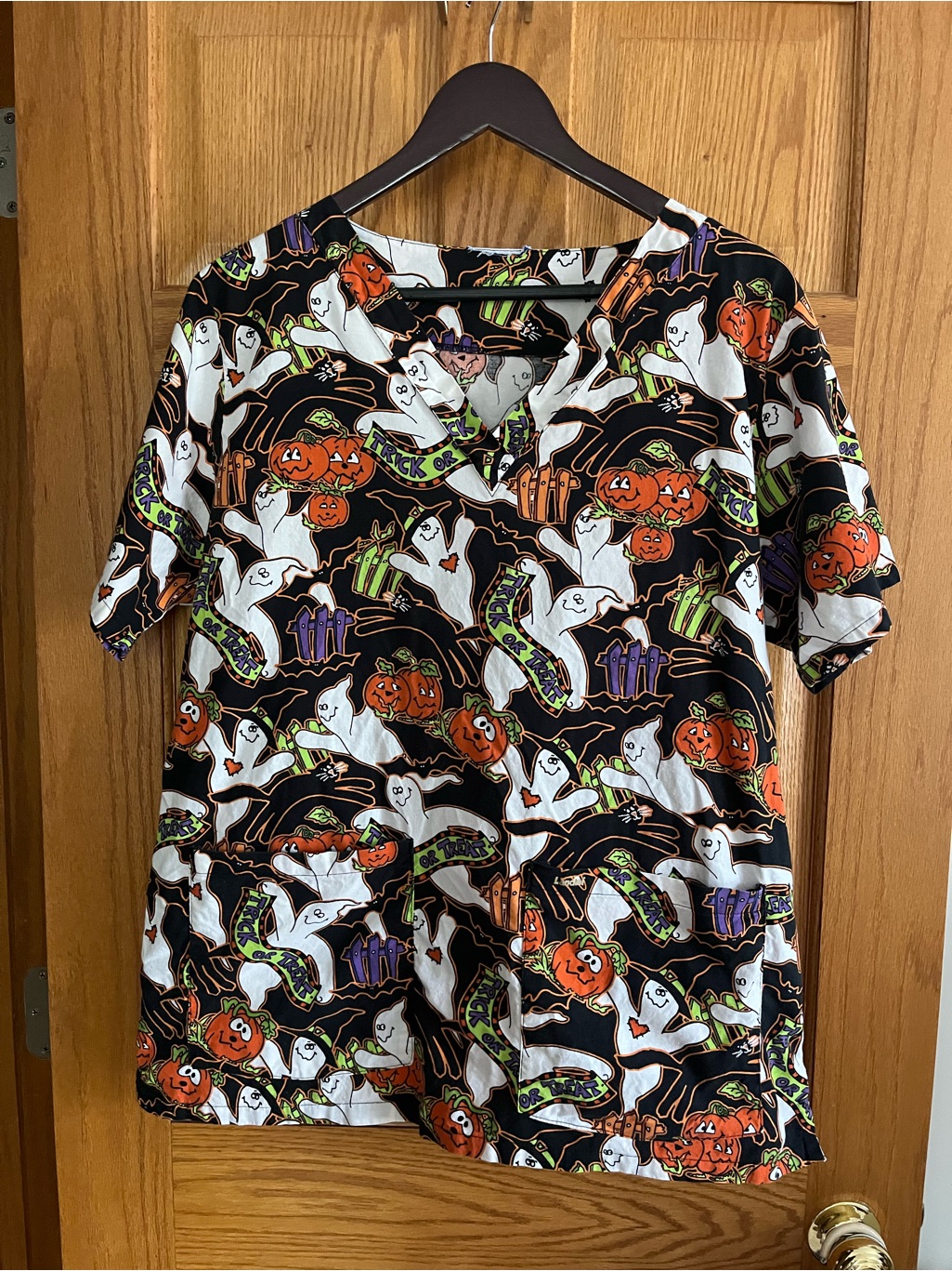 Halloween Ghost & Jack-O'-Lantern Scrub Top
